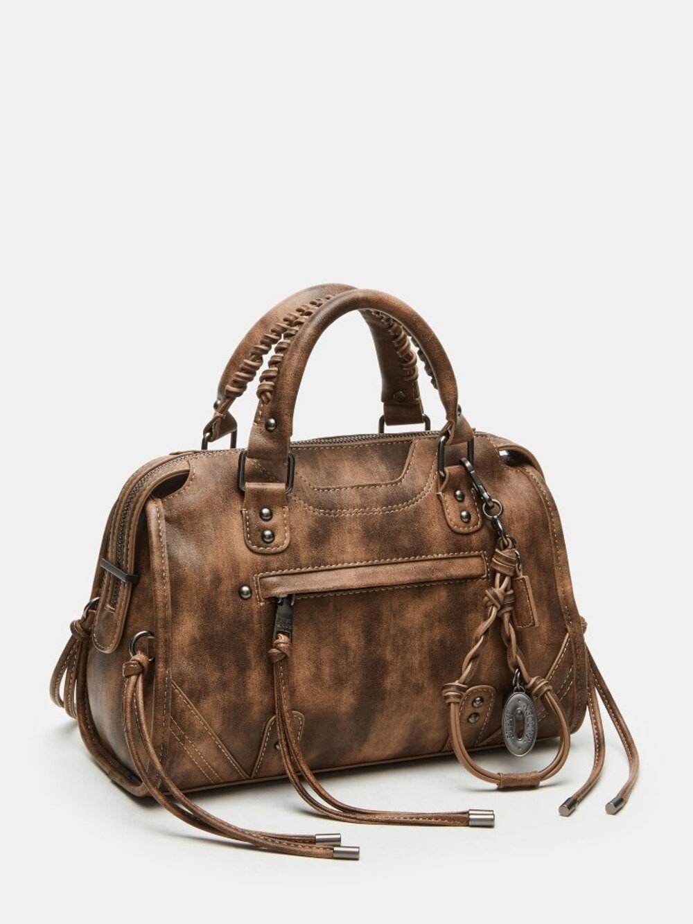 NEW STEVE MADDEN RIGGS BAG BROWN DISTRESSED Womens Top Handle Crossbody Purse - Picture 4 of 5